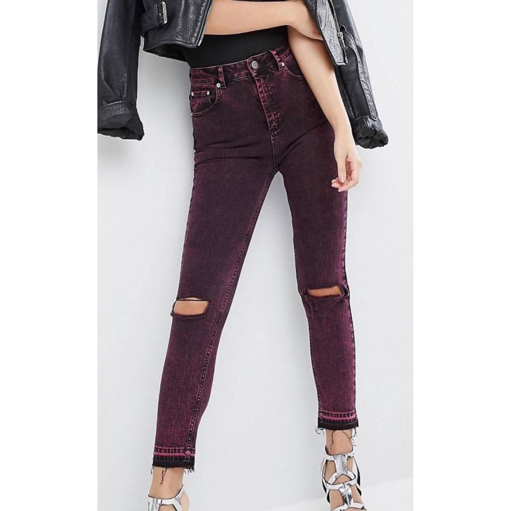 ASOS High Waisted Mom Jeans In Pink Acid Wash
